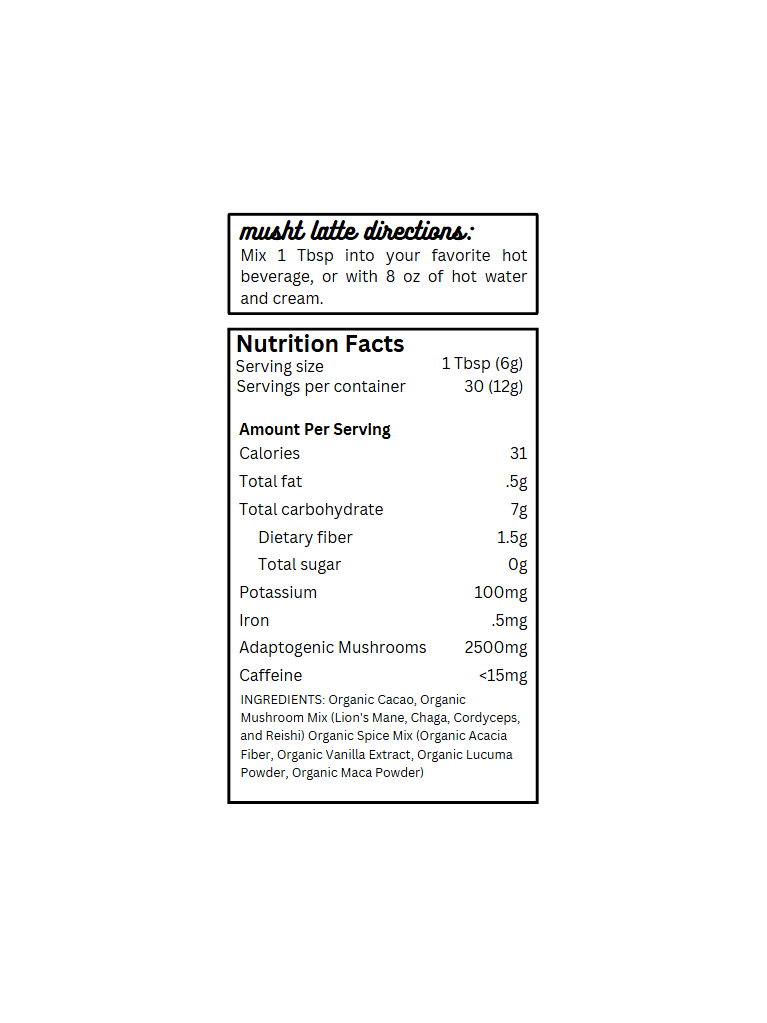 Musht Vanilla Nutrition Facts label