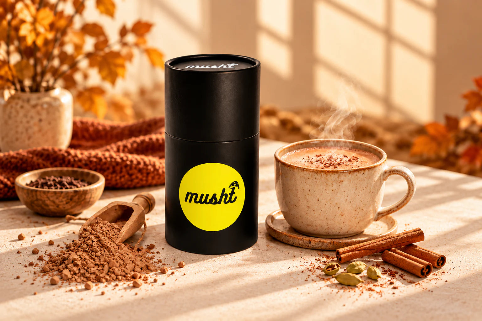 Musht Chai pack beside a prepared drink
