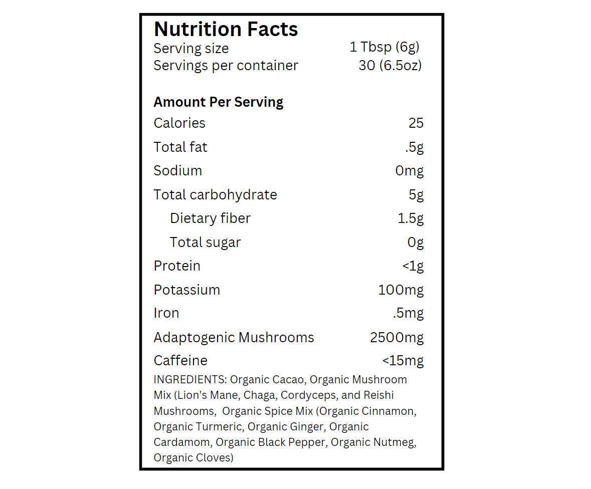 Musht Original Nutrition Facts label